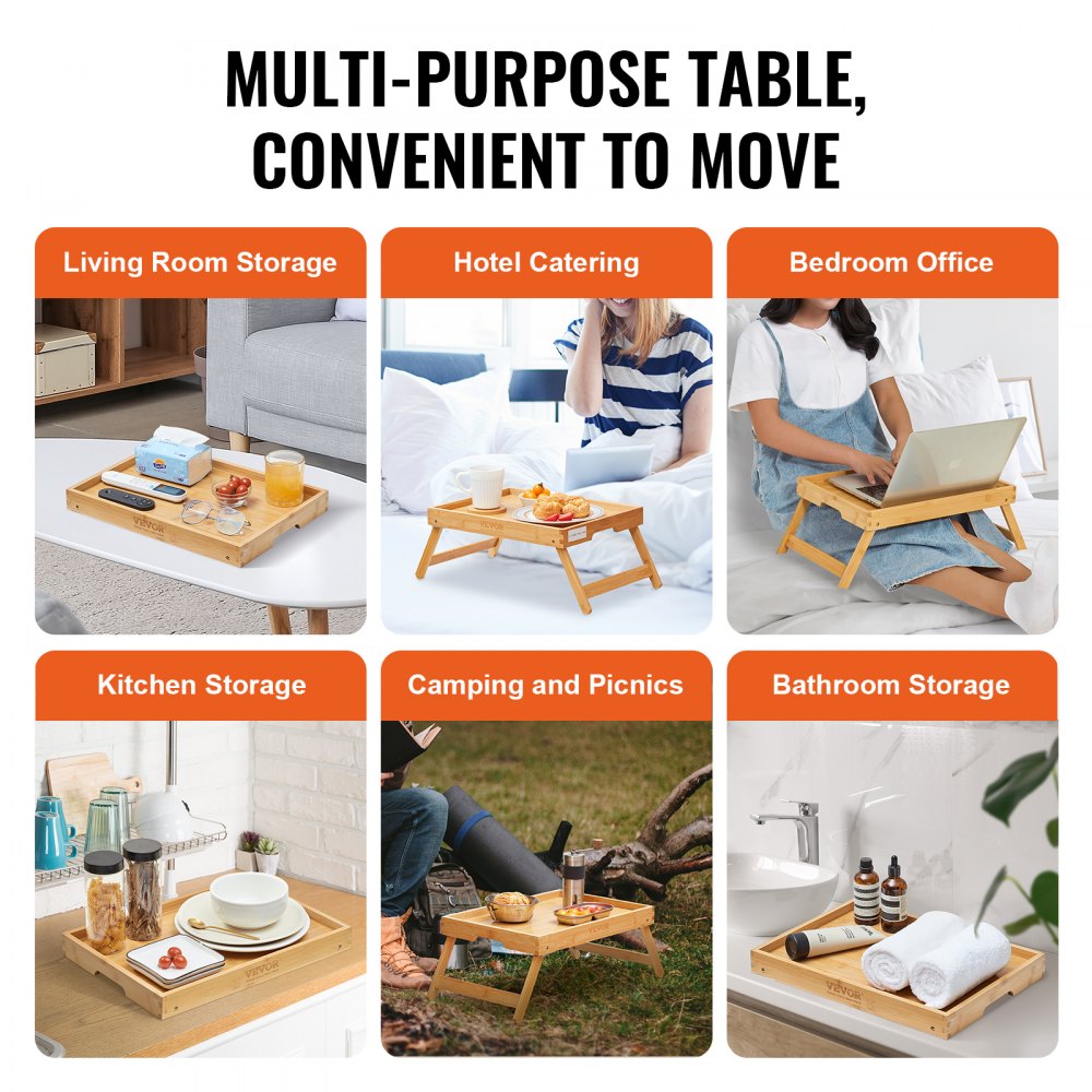 2-Pack Bed Tray Table with Foldable Legs, Bamboo Breakfast Tray for Sofa, Bed, Eating, Snacking, and Working, Folding Serving Laptop Desk Tray, Portable Food Snack Platter for Picnic, 15.7"x11"