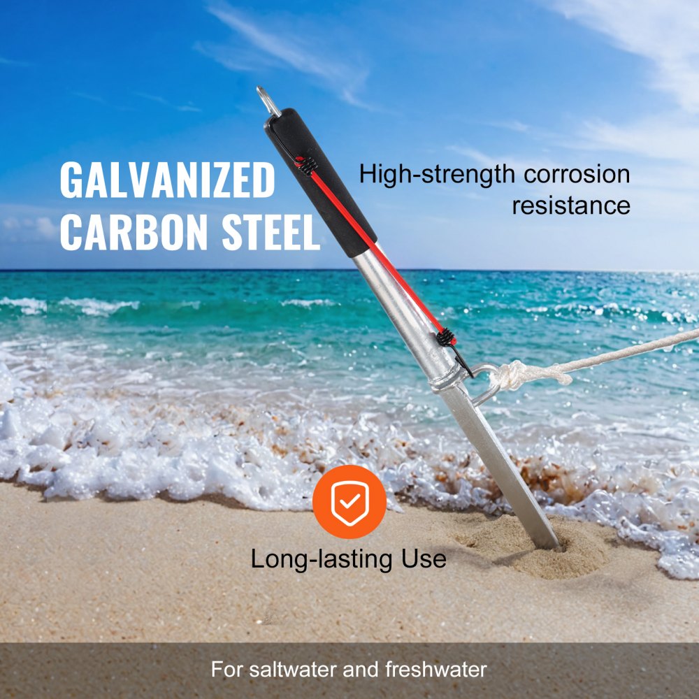Sand Spike Boat Anchor Pole, 36" Galvanized Carbon Steel Slide Anchor Shore Spike, Self-Hammering Beach Spike Anchor for Small Boat Jetski Pontoon Kayak, with Bungee Cord and Oxford Storage Bag