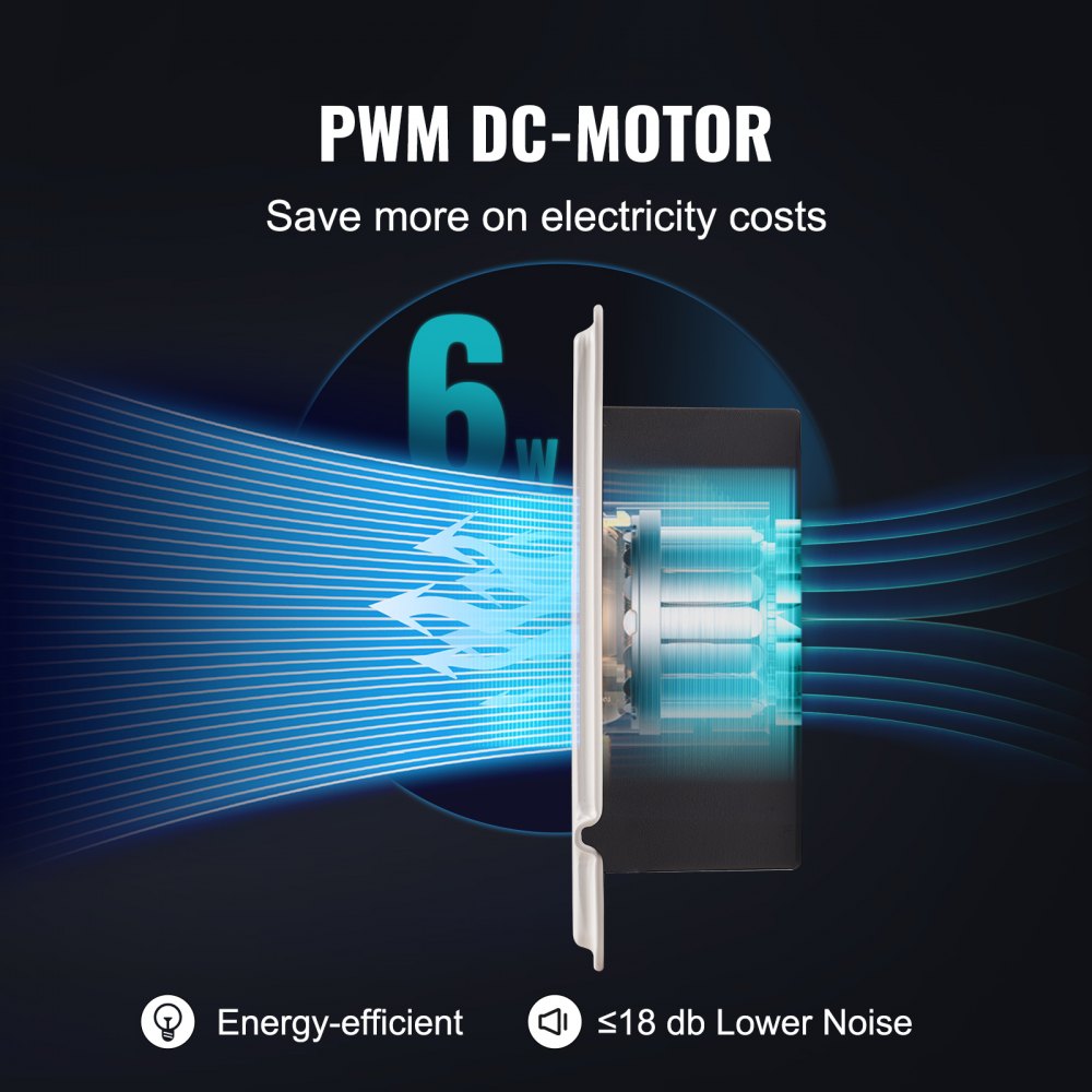 Quiet 6x10 register booster fan with PWM DC motor, remote thermostat, and energy-efficient design.