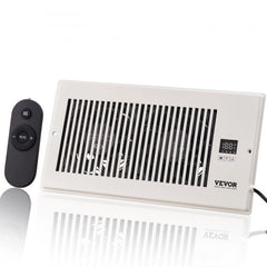 White Bostome quiet register booster fan for 6x12 vents with remote and LCD thermostat display.
