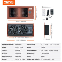 Quiet Bostome register booster fan for 4x10 vents with remote, thermostat, and LCD display.