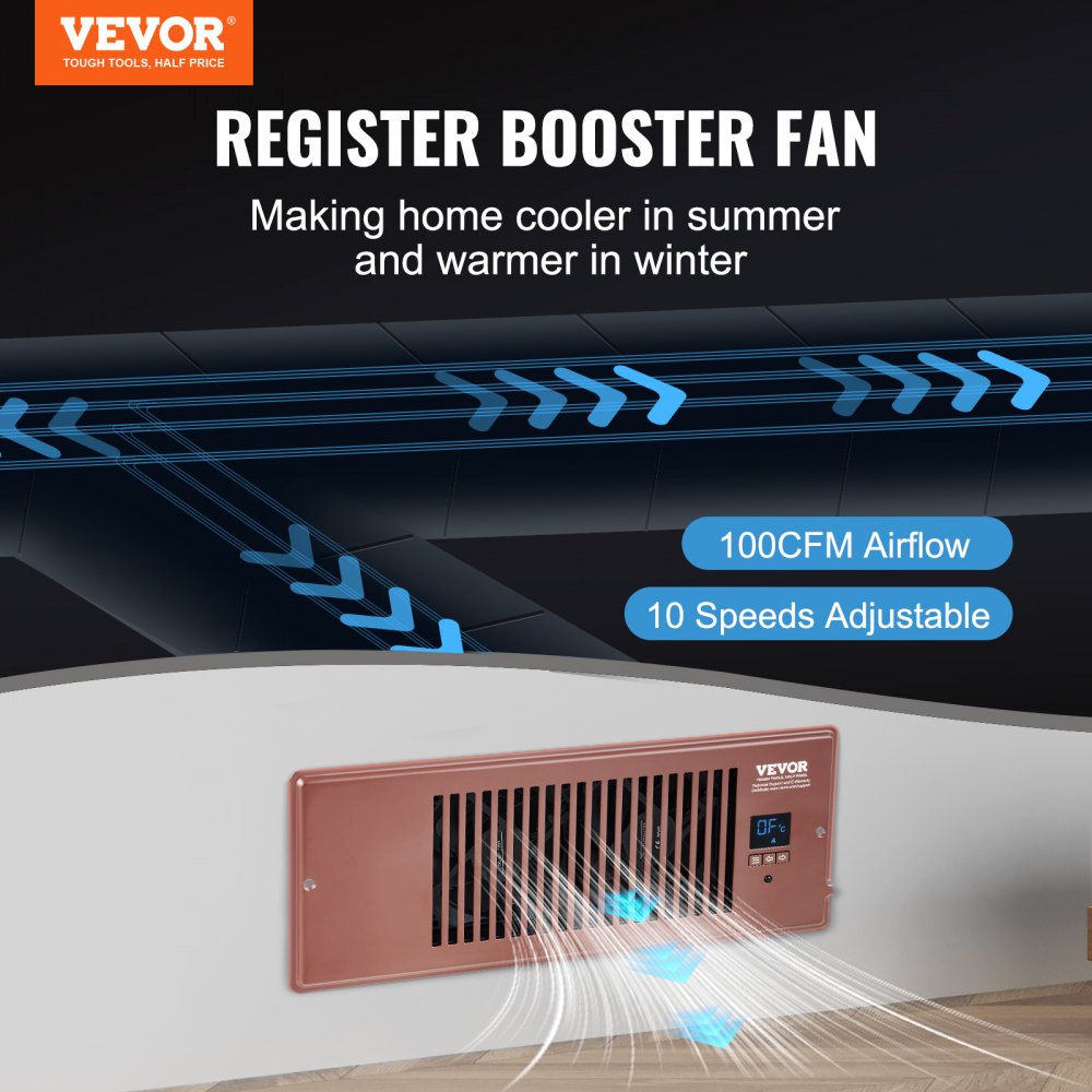 Register Booster Fan, Quiet Vent Booster Fan Fits 4” x 12” Register Holes, with Remote Control and Thermostat Control, Adjustable Speed for Heating Cooling Smart Vent, Brown