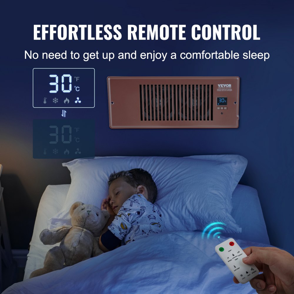 Register Booster Fan, Quiet Vent Booster Fan Fits 4” x 12” Register Holes, with Remote Control and Thermostat Control, Adjustable Speed for Heating Cooling Smart Vent, Brown