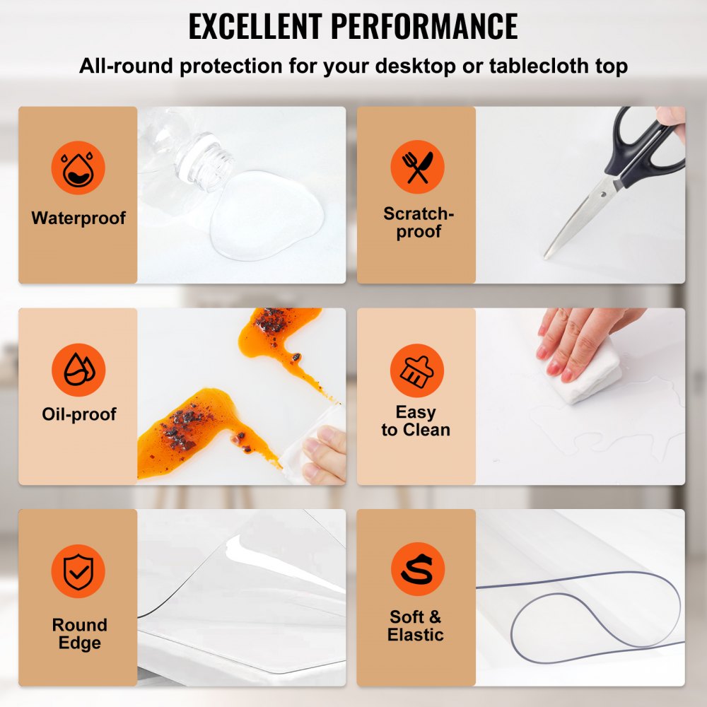 90 x 44 Inch Clear Table Cover Protector, 1.5mm Thick Clear Desk Protector Table Pads, Plastic Tablecloth Table Protector for Dining Room Table