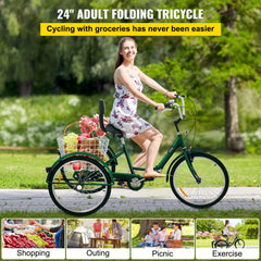 Tricycle Adult 24’’ Wheels Adult Tricycle 1-Speed 3 Wheel Bikes For Adults Three Wheel Bike For Adults Adult Trike Adult Folding Tricycle Foldable Adult Tricycle 3 Wheel Bike Trike For Adults