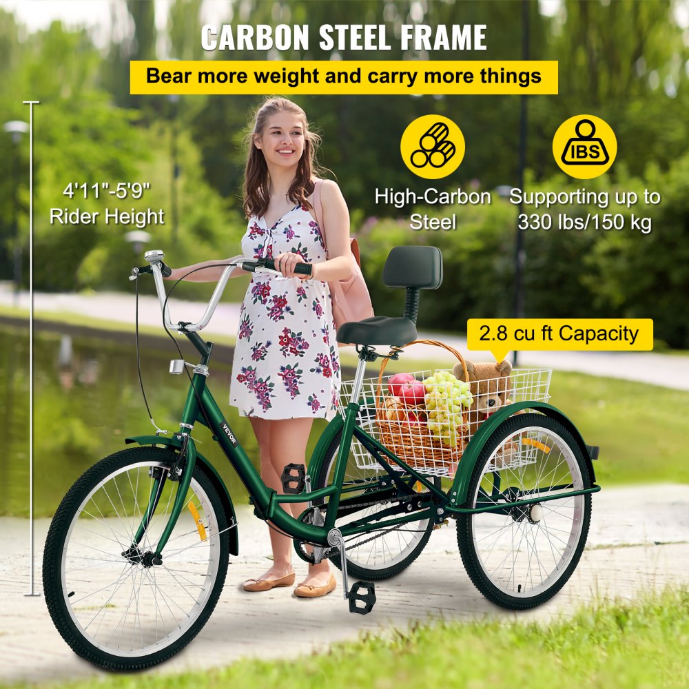 Tricycle Adult 24’’ Wheels Adult Tricycle 1-Speed 3 Wheel Bikes For Adults Three Wheel Bike For Adults Adult Trike Adult Folding Tricycle Foldable Adult Tricycle 3 Wheel Bike Trike For Adults