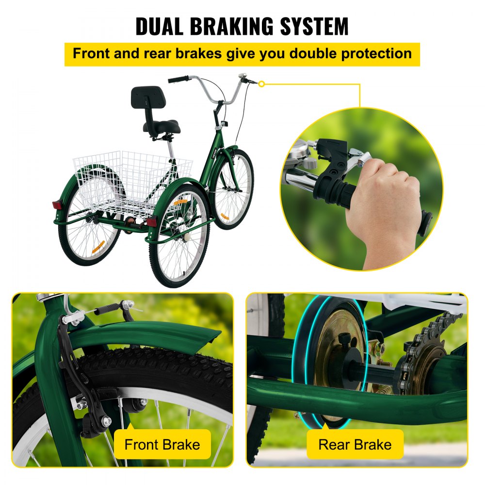 Tricycle Adult 24’’ Wheels Adult Tricycle 1-Speed 3 Wheel Bikes For Adults Three Wheel Bike For Adults Adult Trike Adult Folding Tricycle Foldable Adult Tricycle 3 Wheel Bike Trike For Adults