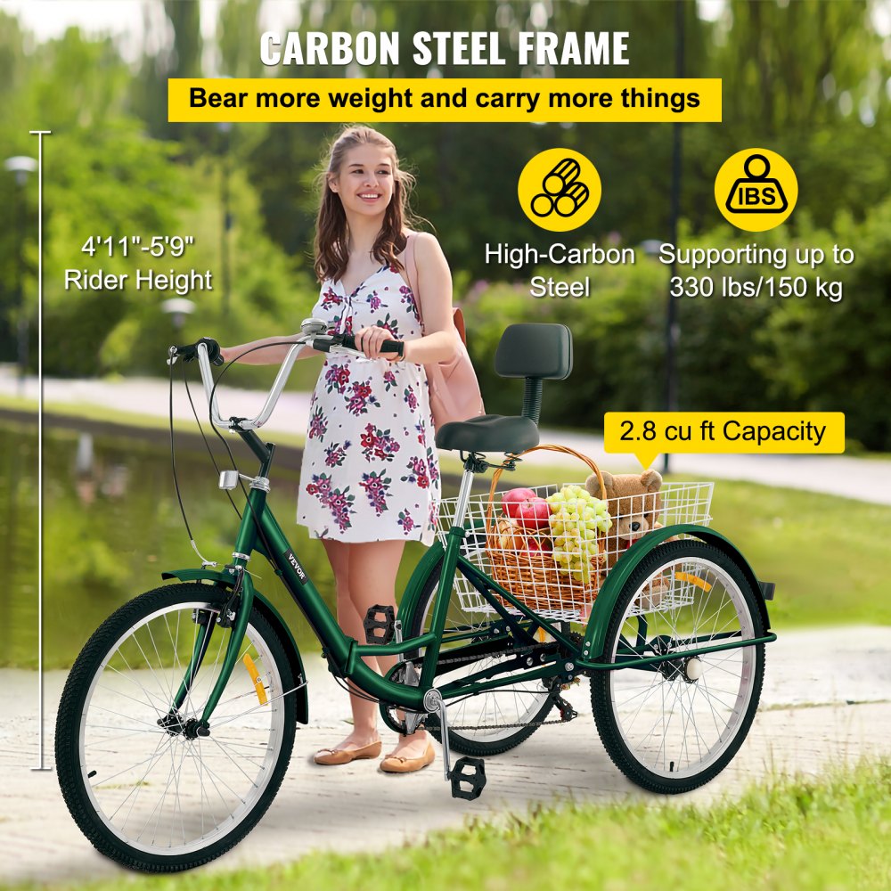 Tricycle Adult 24’’ Wheels Adult Tricycle 7-Speed 3 Wheel Bikes For Adults Three Wheel Bike For Adults Adult Trike Adult Folding Tricycle Foldable Adult Tricycle 3 Wheel Bike Trike For Adults