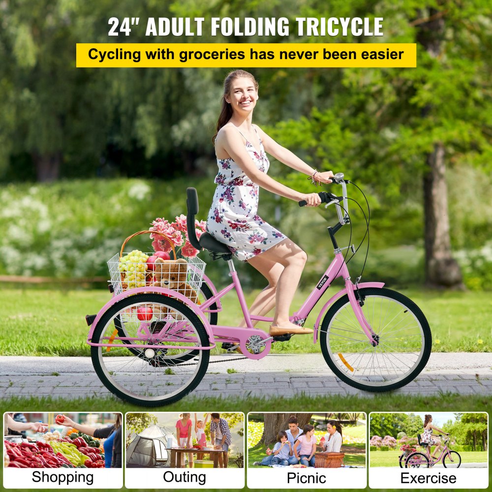 Tricycle Adult 26’’ Wheels Adult Tricycle 7-Speed 3 Wheel Bikes For Adults Three Wheel Bike For Adults Adult Trike Adult Folding Tricycle Foldable Adult Tricycle 3 Wheel Bike Trike For Adults