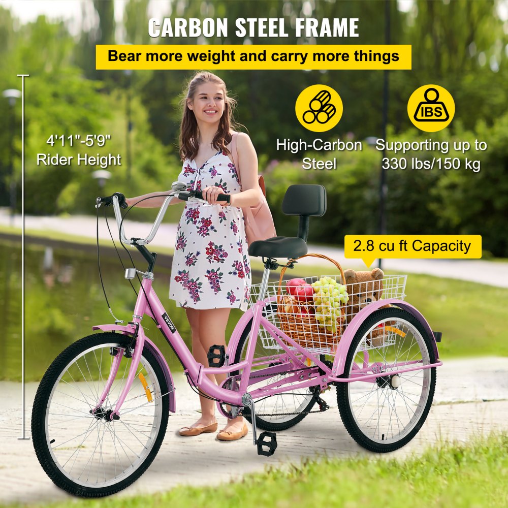Tricycle Adult 26’’ Wheels Adult Tricycle 7-Speed 3 Wheel Bikes For Adults Three Wheel Bike For Adults Adult Trike Adult Folding Tricycle Foldable Adult Tricycle 3 Wheel Bike Trike For Adults