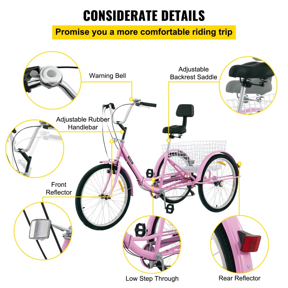 Tricycle Adult 26’’ Wheels Adult Tricycle 7-Speed 3 Wheel Bikes For Adults Three Wheel Bike For Adults Adult Trike Adult Folding Tricycle Foldable Adult Tricycle 3 Wheel Bike Trike For Adults