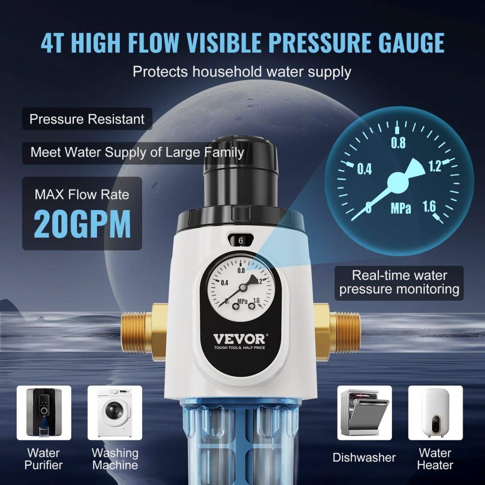Spin Down Filter, 40 Micron Whole House Sediment Filter for Well Water, 3/4" MNPT, 4 T/H High Flow Rate, for Whole House Water Filtration Systems, Well Water Sediment Filter