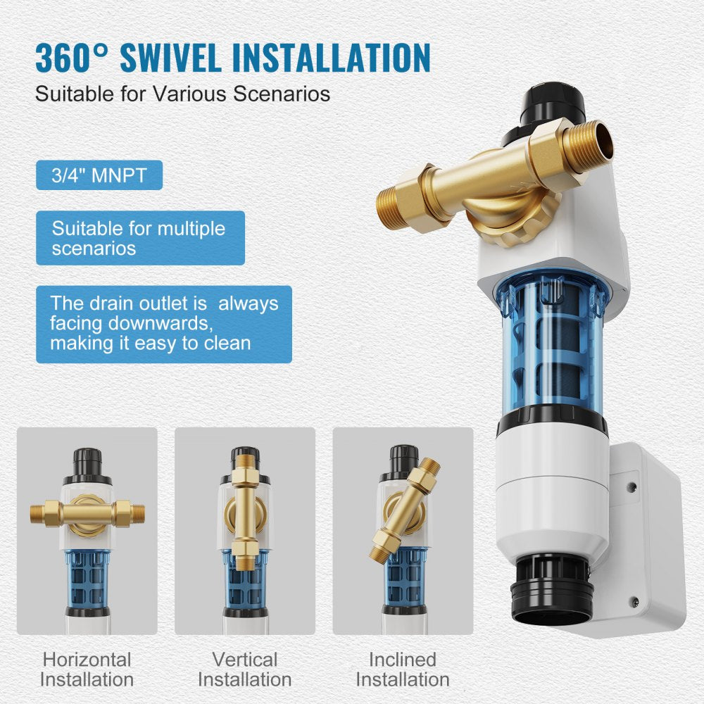 Spin Down Filter, 40 Micron Whole House Sediment Filter for Well Water, 3/4" MNPT, 4 T/H High Flow Rate, for Whole House Water Filtration Systems, Well Water Sediment Filter
