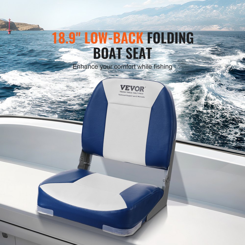 Boat Seat, 18.9" Low Back Boat Seat, Folding Boat Chair with Thickened Sponge Padding and Hinge, Fold-Down Boat Captain Chair for Fishing Boat, Sightseeing Boat, Speedboat, Canoe, 1-Piece