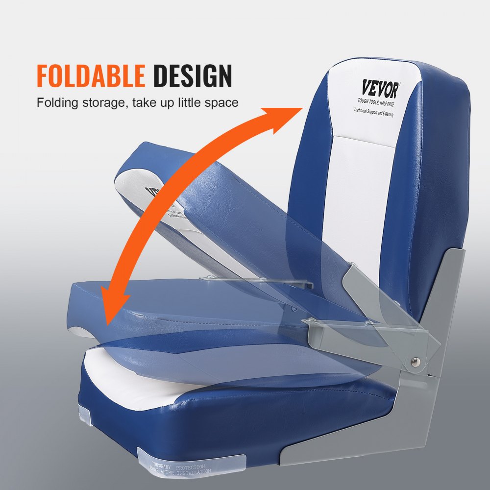 Boat Seat, 18.9" Low Back Boat Seat, Folding Boat Chair with Thickened Sponge Padding and Hinge, Fold-Down Boat Captain Chair for Fishing Boat, Sightseeing Boat, Speedboat, Canoe, 1-Piece