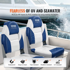 Boat Seats, 21.85" High Back Boat Seat, Folding Boat Chair with Thickened Sponge Padding and Hinge, Fold-Down Boat Captain Chairs for Fishing Boat, Sightseeing Boat, Speedboat, Canoe, 2-Pack