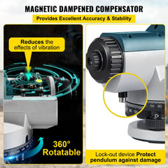 Automatic Optical Level 24X Optical Auto Level Kit High Precision Height/Distance/Angle Level Measure Builders Level with Magnetic Dampened Compensator and Transport Lock, IP54 Waterproof