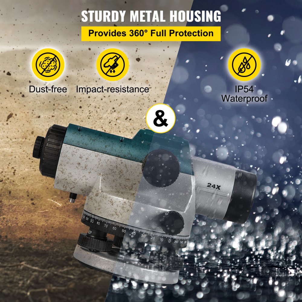 Automatic Optical Level 24X Optical Auto Level Kit High Precision Height/Distance/Angle Level Measure Builders Level with Magnetic Dampened Compensator and Transport Lock, IP54 Waterproof
