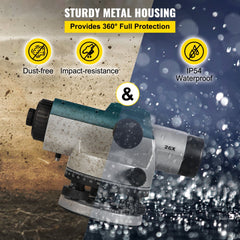 Automatic Optical Level 26X Optical Auto Level Kit High Precision Height/Distance/Angle Level Measure Builders Level with Magnetic Dampened Compensator and Transport Lock, IP54 Waterproof