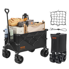Collapsible Folding Wagon, 113 L Beach Wagon Cart with All-Terrain Wheels, Heavy Duty Folding Wagon Cart Max 250 lbs with Drink Holders, Sports Wagon for Camping, Shopping, Garden