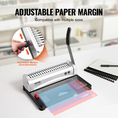 Binding Machine, Comb Binding Machine 21-Holes Binding 450 Sheets, Book Binder Machine with 100 PCS 3/8`` Comb Binding Spines, for Letter Size, A4, A5