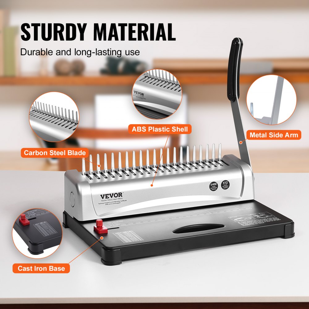 Binding Machine, Comb Binding Machine 21-Holes Binding 450 Sheets, Book Binder Machine with 100 PCS 3/8`` Comb Binding Spines, for Letter Size, A4, A5