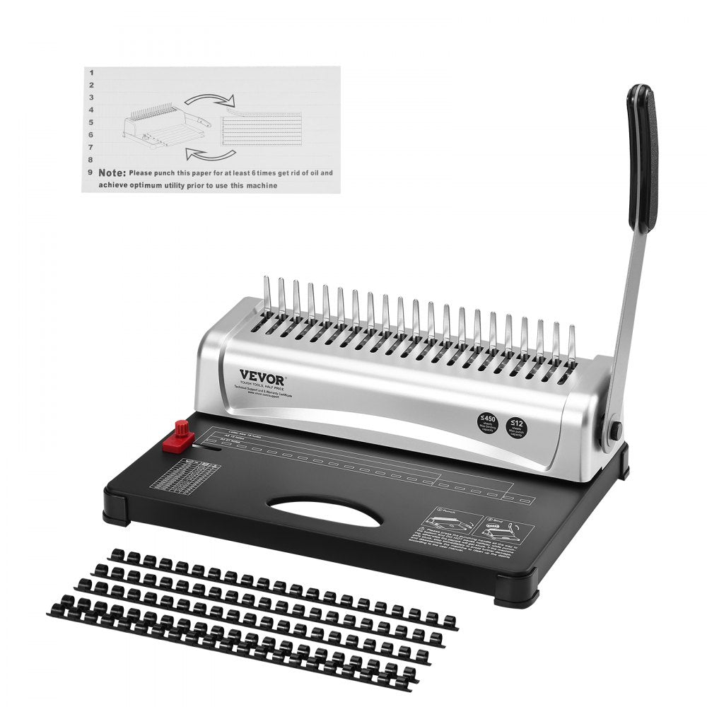 Binding Machine, Comb Binding Machine 21-Holes Binding 450 Sheets, Book Binder Machine with 100 PCS 3/8`` Comb Binding Spines, for Letter Size, A4, A5