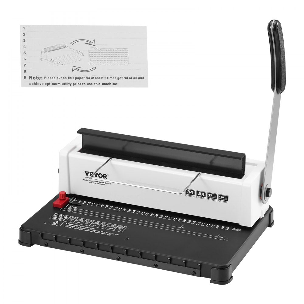 Coil Spiral Binding Machine, Manual Book Maker 34-Holes Binding 120 Sheets, Adjustable Side Margin, for Letter Size, A4, A5