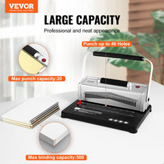 Coil Spiral Binding Machine, Manual Book Maker with Electric Binding, 46-Holes Binding 500 Sheets Punch Binder, with 100pcs 5/16`` Coil Binding Spines, for Letter Size, A4, A5