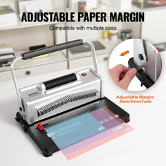 Coil Spiral Binding Machine, Manual Book Maker with Electric Binding, 46-Holes Binding 500 Sheets Punch Binder, with 100pcs 5/16`` Coil Binding Spines, for Letter Size, A4, A5