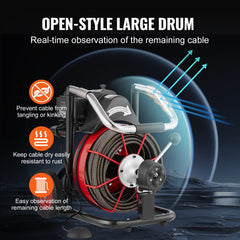 Bostome Electric Drain Auger with 100ft cable, automatic feed, and portable design for clogs.