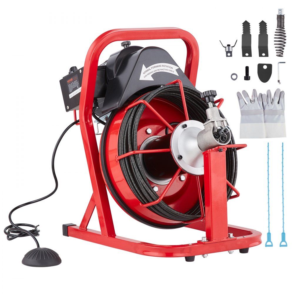 Bostome Electric Drain Auger with 50FT steel cable and ergonomic design for efficient clog removal.