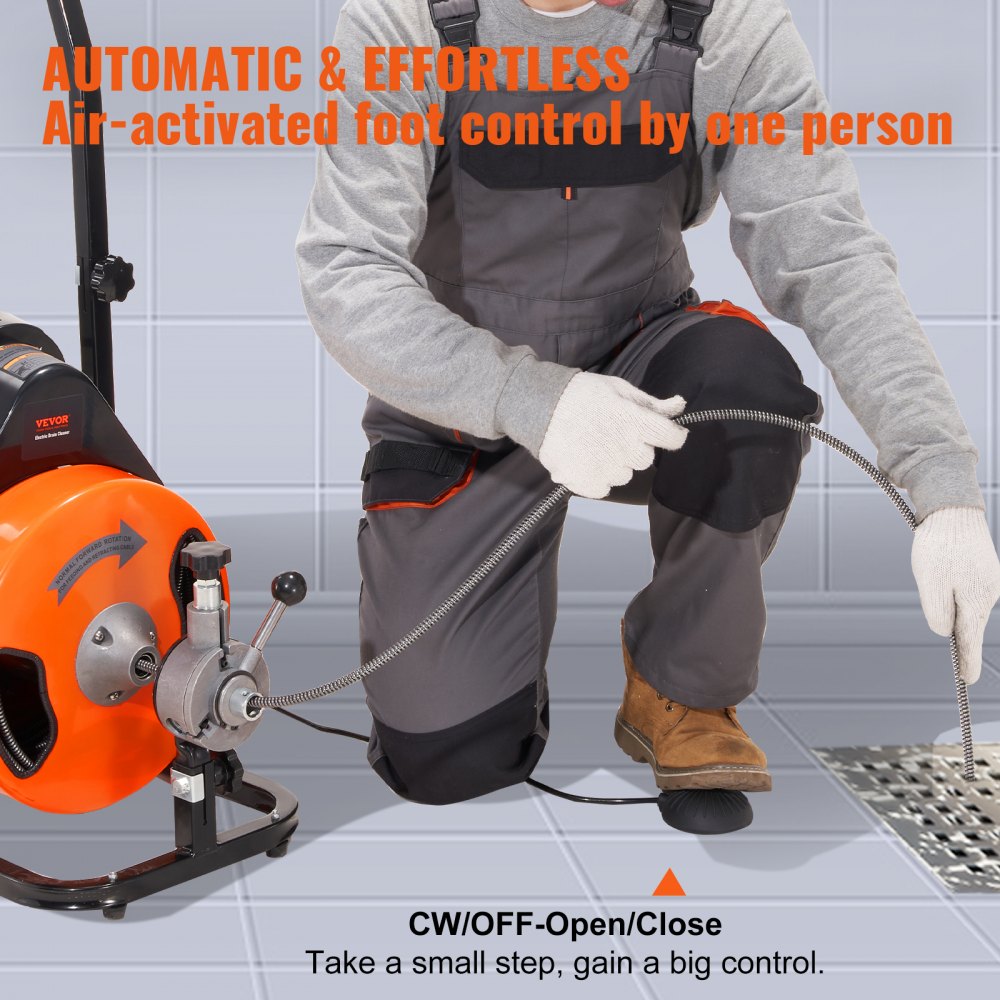 Bostome 75FT drain cleaning machine with auto feed for 1"-4" pipes and 75ft steel core cable.