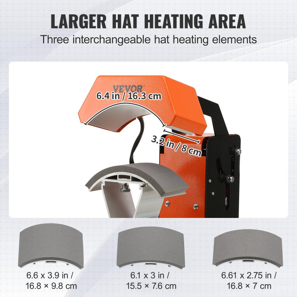 3-in-1 Auto Hat Heat Press with 3pcs Interchangeable Platens(6.6" x 2.7", 6.6" x 3.8", 6.1" x 3"), Automatic Release&Press Knob-Style Digital Control Panel, Heat Transfer Printing for Caps