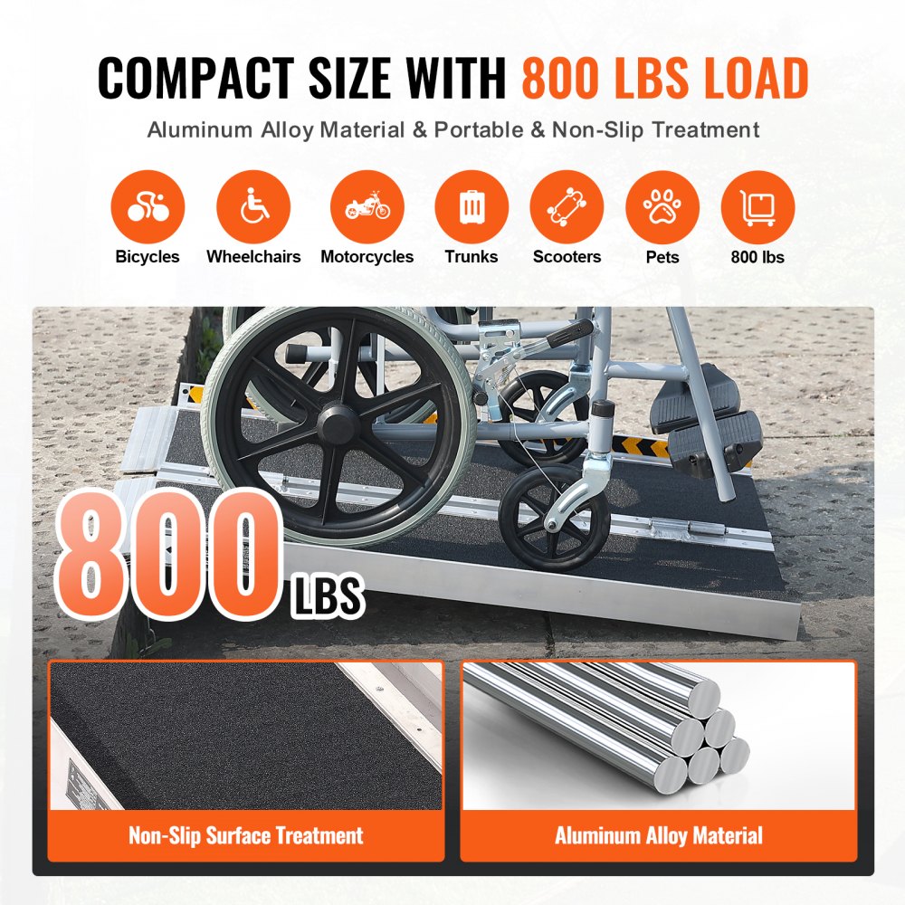 Portable Wheelchair Ramp, 2 ft 800 lbs Capacity, Non-Slip Aluminum Folding Threshold Ramp, Foldable Mobility Scooter Ramp Wheel Chair Ramp, Handicap Ramp for Home Steps, Stairs, Doorways, Curbs