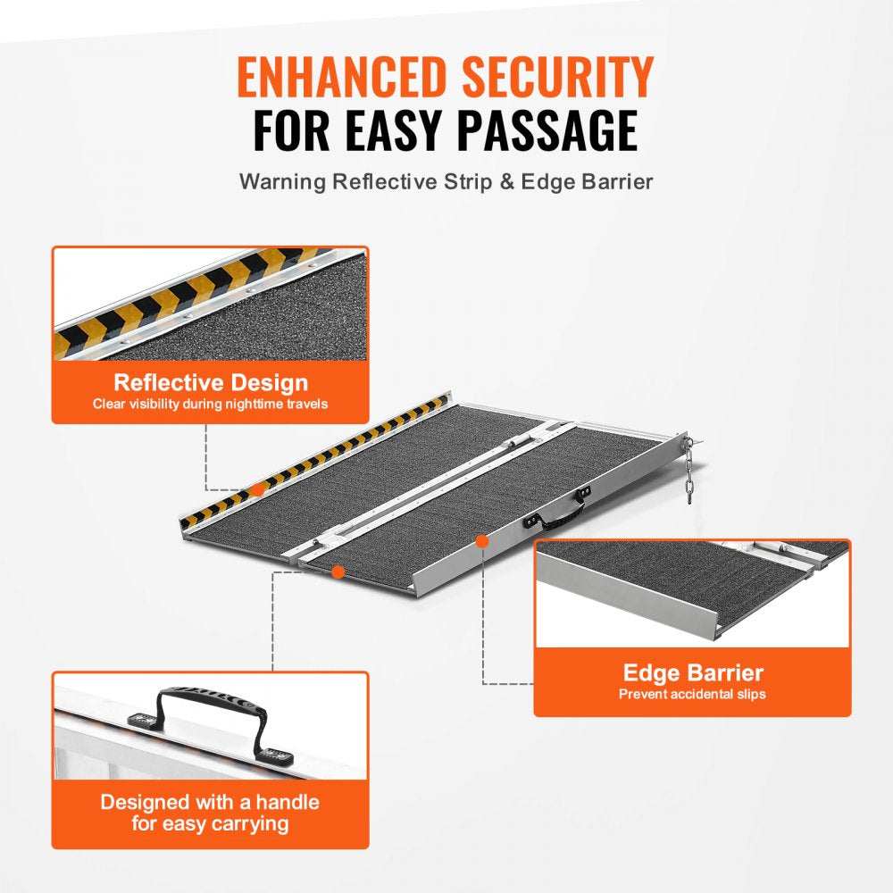 Portable Wheelchair Ramp, 2 ft 800 lbs Capacity, Non-Slip Aluminum Folding Threshold Ramp, Foldable Mobility Scooter Ramp Wheel Chair Ramp, Handicap Ramp for Home Steps, Stairs, Doorways, Curbs
