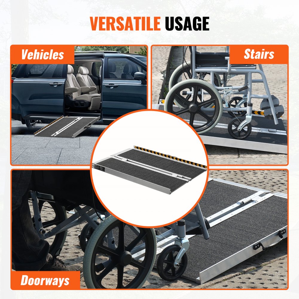 Portable Wheelchair Ramp, 2 ft 800 lbs Capacity, Non-Slip Aluminum Folding Threshold Ramp, Foldable Mobility Scooter Ramp Wheel Chair Ramp, Handicap Ramp for Home Steps, Stairs, Doorways, Curbs
