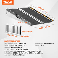 Portable Wheelchair Ramp, 2 ft 800 lbs Capacity, Non-Slip Aluminum Folding Threshold Ramp, Foldable Mobility Scooter Ramp Wheel Chair Ramp, Handicap Ramp for Home Steps, Stairs, Doorways, Curbs