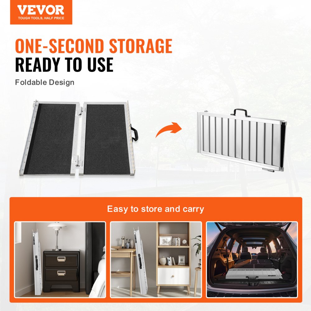 Portable Wheelchair Ramp, 3 ft 800 lbs Capacity, Non-Slip Aluminum Folding Threshold Ramp, Foldable Mobility Scooter Ramp Wheel Chair Ramp, Handicap Ramp for Home Steps, Stairs, Doorways, Curbs