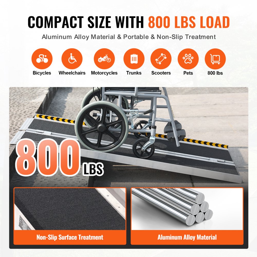 Portable Wheelchair Ramp, 4 ft 800 lbs Capacity, Non-Slip Aluminum Folding Threshold Ramp, Foldable Mobility Scooter Ramp Wheel Chair Ramp, Handicap Ramp for Home Steps, Stairs, Doorways, Curbs