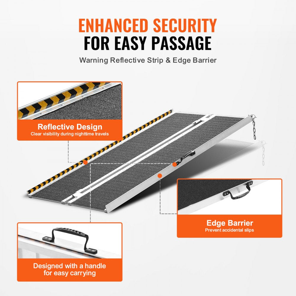 Portable Wheelchair Ramp, 4 ft 800 lbs Capacity, Non-Slip Aluminum Folding Threshold Ramp, Foldable Mobility Scooter Ramp Wheel Chair Ramp, Handicap Ramp for Home Steps, Stairs, Doorways, Curbs