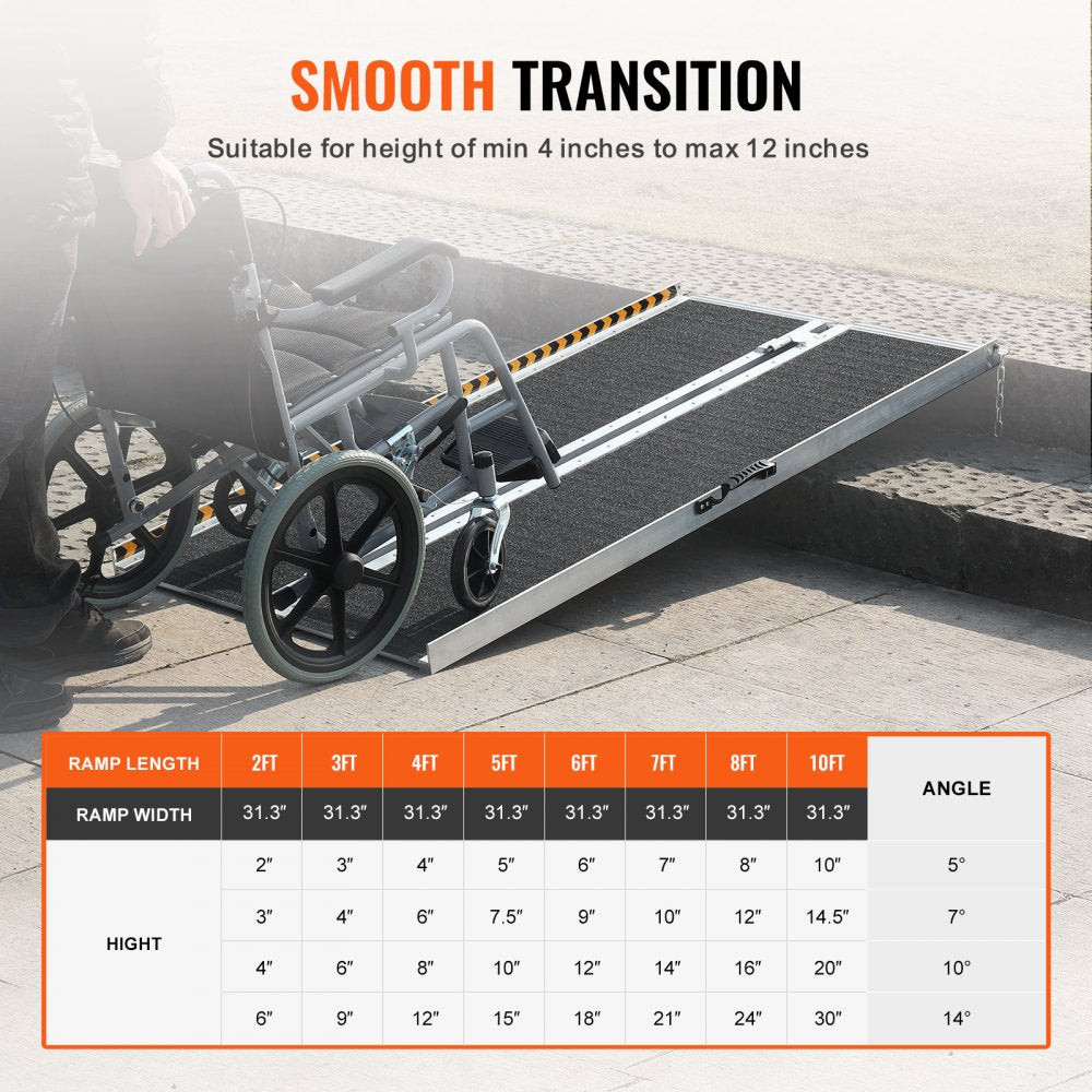 Portable Wheelchair Ramp, 4 ft 800 lbs Capacity, Non-Slip Aluminum Folding Threshold Ramp, Foldable Mobility Scooter Ramp Wheel Chair Ramp, Handicap Ramp for Home Steps, Stairs, Doorways, Curbs