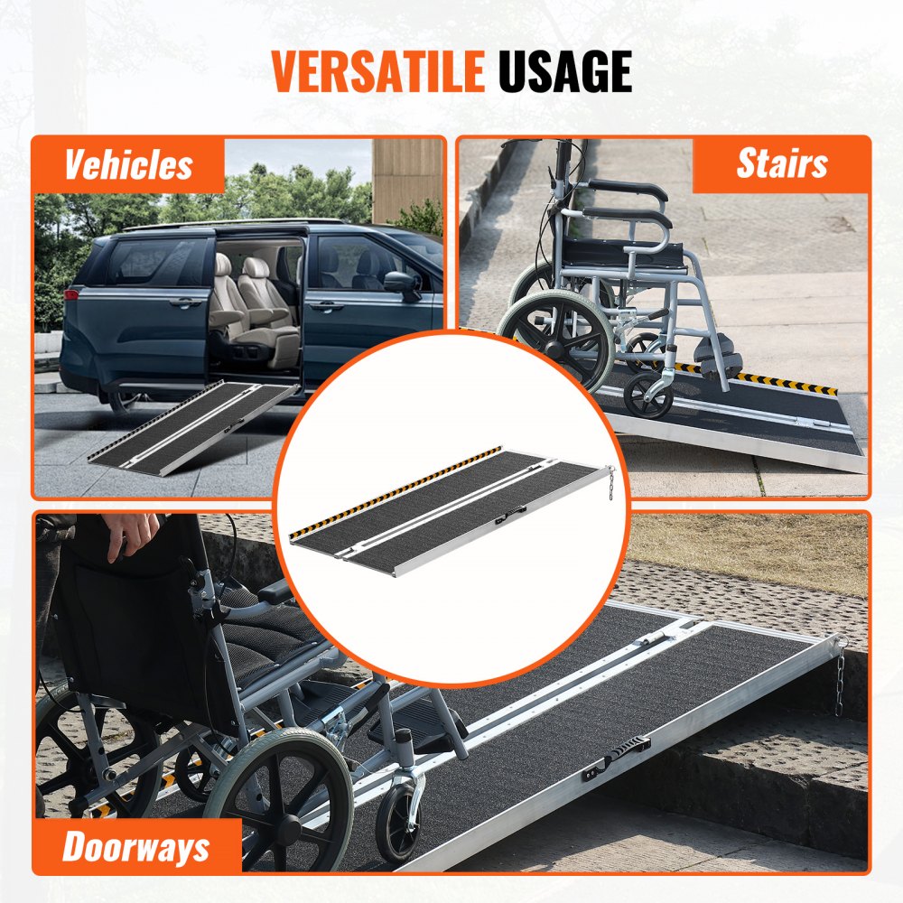 Portable Wheelchair Ramp, 4 ft 800 lbs Capacity, Non-Slip Aluminum Folding Threshold Ramp, Foldable Mobility Scooter Ramp Wheel Chair Ramp, Handicap Ramp for Home Steps, Stairs, Doorways, Curbs