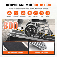 Portable Wheelchair Ramp, 6 ft 800 lbs Capacity, Non-Slip Aluminum Folding Threshold Ramp, Foldable Mobility Scooter Ramp Wheel Chair Ramp, Handicap Ramp for Home Steps, Stairs, Doorways, Curbs
