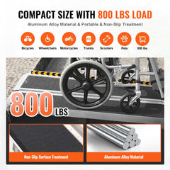 Portable Wheelchair Ramp, 7 ft 800 lbs Capacity, Non-Slip Aluminum Folding Threshold Ramp, Foldable Mobility Scooter Ramp Wheel Chair Ramp, Handicap Ramp for Home Steps, Stairs, Doorways, Curbs
