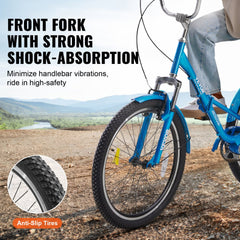 Folding Adult Tricycle, 24-Inch Adult Folding Trikes, Carbon Steel 3 Wheel Cruiser Bike with Large Basket & Adjustable Seat, Shopping Picnic Foldable Tricycles for Women, Men, Seniors (Blue)