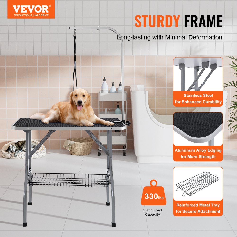 Pet Grooming Table Arm with Clamp, 36``x24`` Dog Grooming Station, Foldable Pets Grooming Stand for Medium and Small Dogs, Free No Sit Haunch Holder with Grooming Loop, Bearing 330lbs