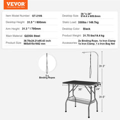 Pet Grooming Table Arm with Clamp, 36``x24`` Dog Grooming Station, Foldable Pets Grooming Stand for Medium and Small Dogs, Free No Sit Haunch Holder with Grooming Loop, Bearing 330lbs