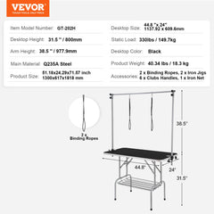 46-inch foldable pet grooming table with two adjustable arms and 330-pound capacity.