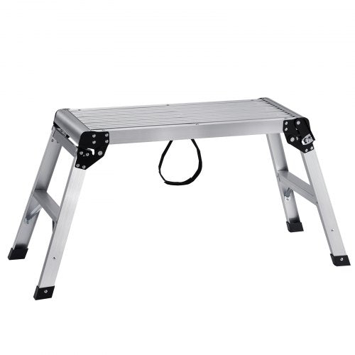 Aluminum folding work platform with a non-slip surface and 330 lbs capacity at 20" height.